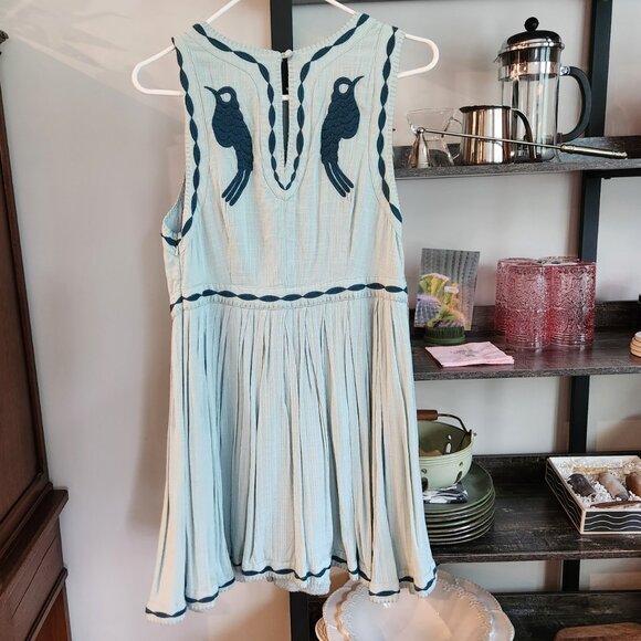 Super Pretty Embroidered Free People Dress Size 10, Birds Flowers Lined Viscose - Picture 2 of 11